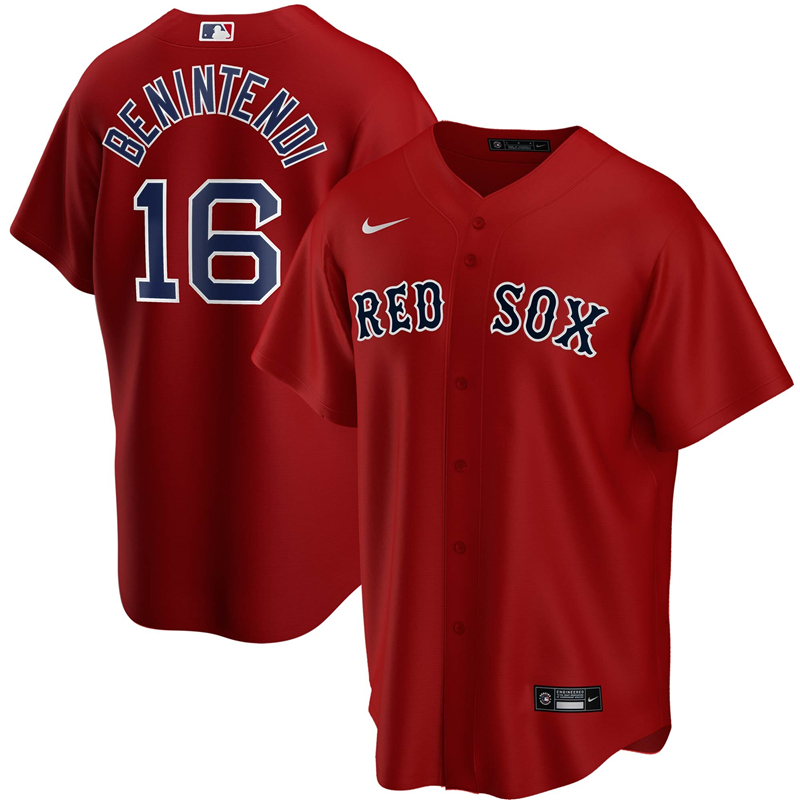 2020 MLB Men Boston Red Sox 16 Andrew Benintendi Nike Red Alternate 2020 Replica Player Jersey 1
